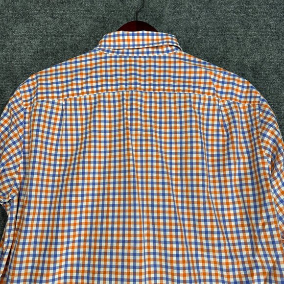 J Crew Shirt Mens Large Light Weight Cotton Orange Blue Check Pocket Button Down - Picture 9 of 9